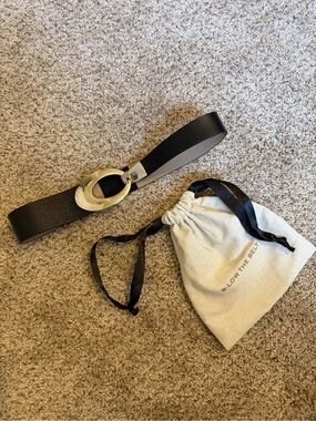 B-Low The Belt Black Leather Belt with Gold Oval Buckle